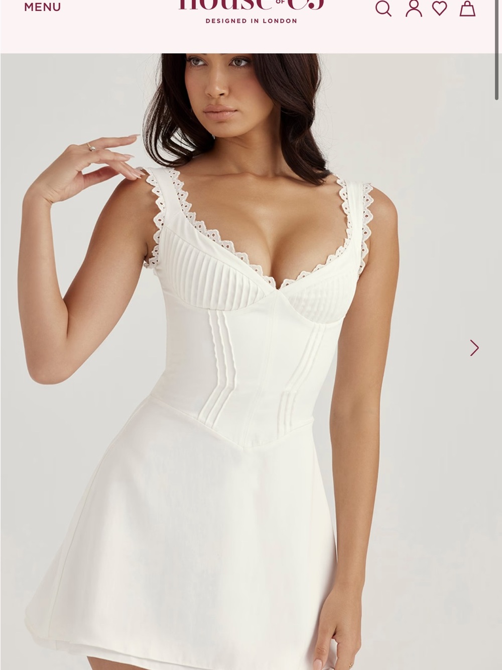 White Lace-Trim Mini Dress house of CB Tilly size L SB8548 new with tags - Picture 2 of 10